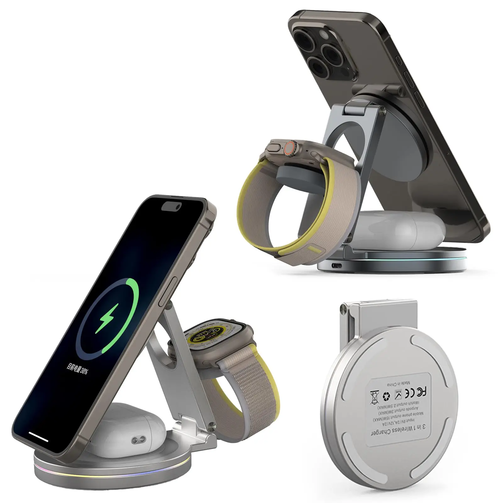 Iwatch Smartwatch - Foldable 3-in-1 Magnetic Wireless Charger, 360º