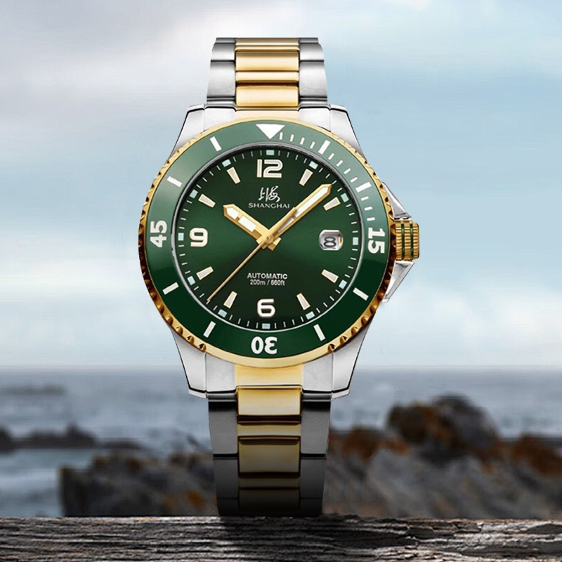 Waterproof Diving Watch - Shanghai Watch National 3080 Green Water