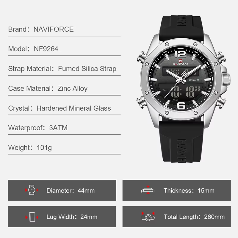 NAVIFORCE Men Quartz LCD Dual  - Watch Display Pillow review and price